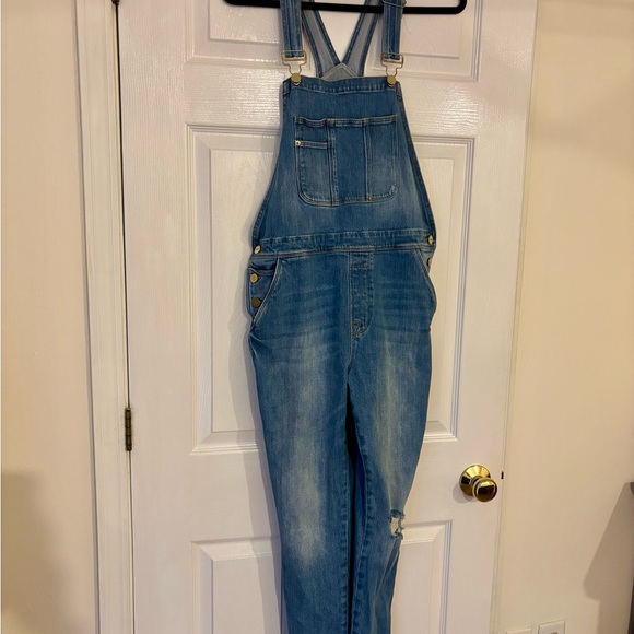Frame Denim Pants - Frame Le Garçon Crop Boyfriend Distressed Denim Overalls